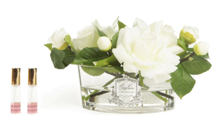 Аромабукет белых роз в овальной прозрачной вазе Cote Noire