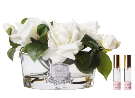 Аромабукет белых роз в овальной прозрачной вазе Cote Noire