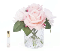 Аромабукет розовых роз с листьями в прозрачной вазе "ёлочка" Cote Noire