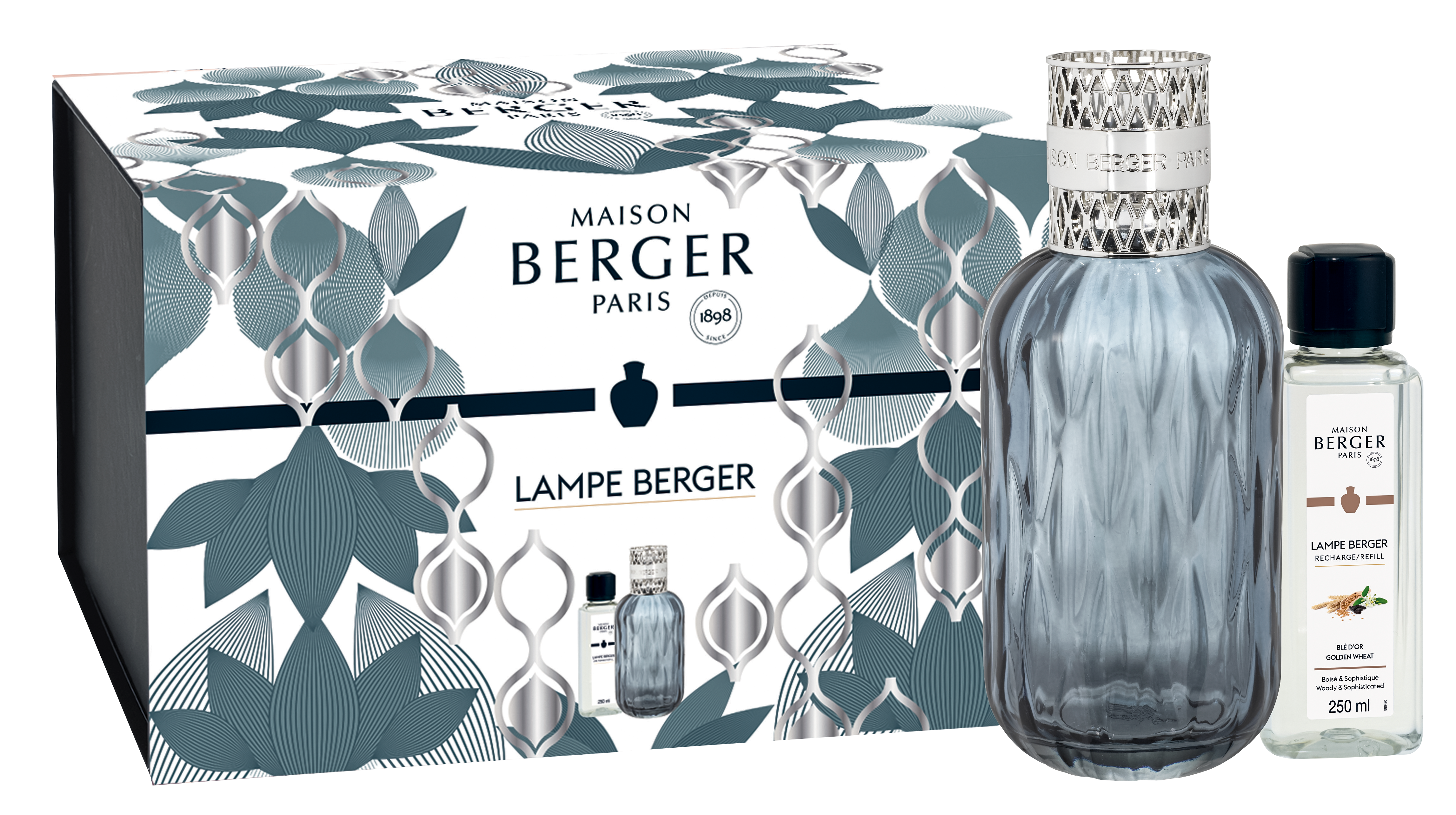 Набор с Лампой Берже "Квинтэссенция" голубой ароматом "Золотая Пшеница" 250мл Maison Berger