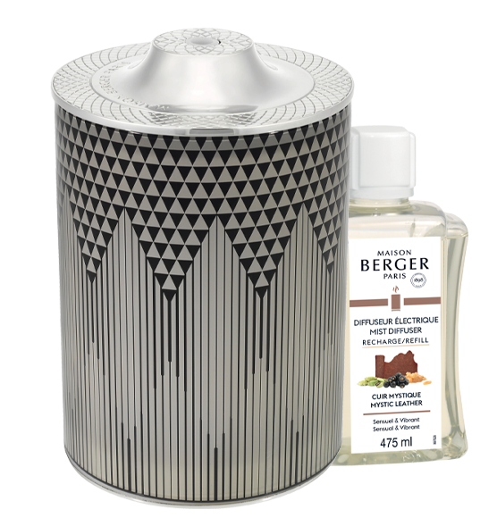 Аромалампа "Мираж" серая с ароматом "Мистическая кожа" 475мл Maison Berger