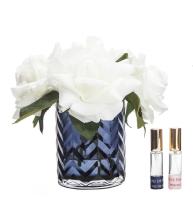 Аромабукет 5 белых роз в синей вазе "ёлочка" Cote Noire