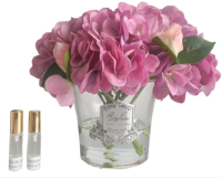 Большой букет "Гортензии и розы" лиловый в прозрачной вазе Cote Noire