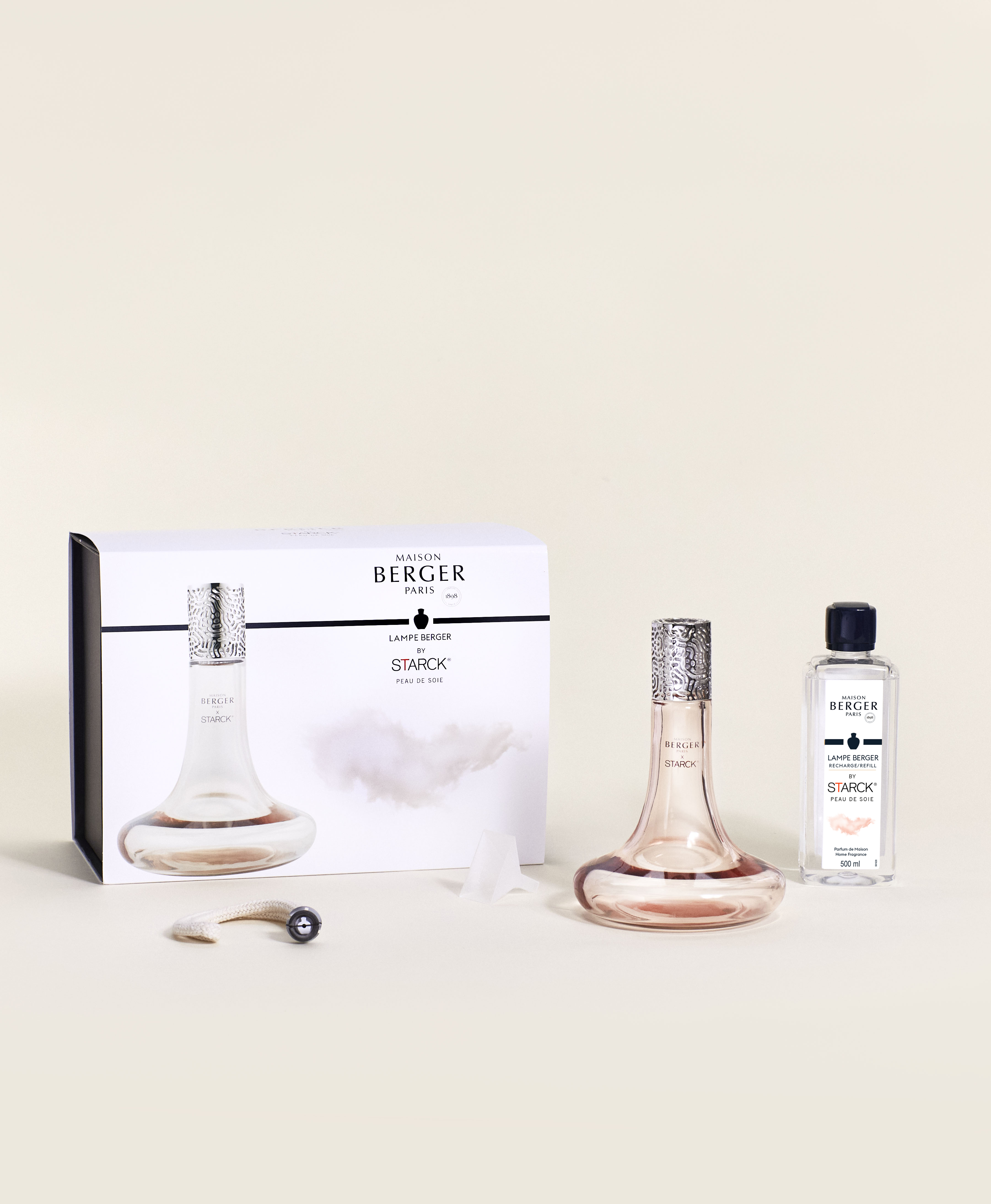 Лампа Берже by Starck розовая с ароматом  Peau de Soie 500мл Maison Berger