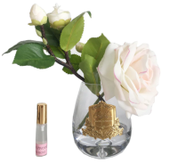 Французская чайная роза с веткой в прозрачной вазе Cote Noire