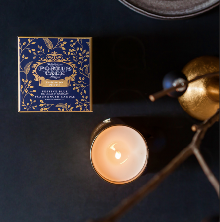 Аромасвеча в золоте "Праздничный синий" 210гр Portus Cale