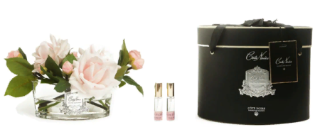 Аромабукет розовых роз в овальной прозрачной вазе серебро Cote Noire