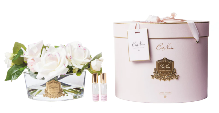 Аромабукет светло-розовых роз в овальной прозрачной вазе Cote Noire