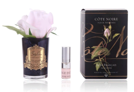 Бутон розы розовой в черной вазе Cote Noire