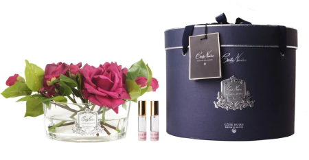 Аромабукет красных роз в овальной прозрачной вазе Cote Noire