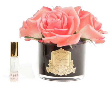 Аромабукет 5 роз коралловых в черной вазе Cote Noire