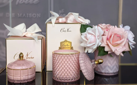 Аромабукет розовых роз в розовой вазе "ёлочка" Cote Noire