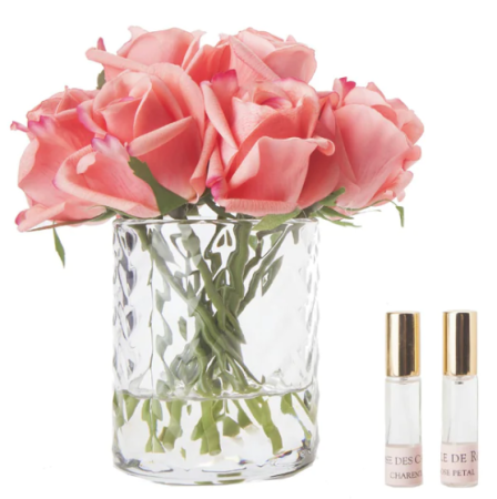 Аромабукет коралловых роз в прозрачной вазе "ёлочка" Cote Noire