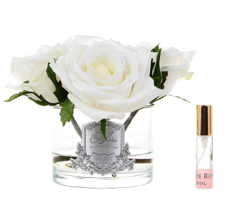 Аромабукет 5 роз бежевых в прозрачной вазе Cote Noire