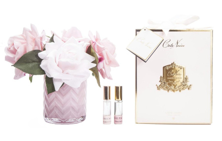 Аромабукет розовых роз в розовой вазе "ёлочка" Cote Noire