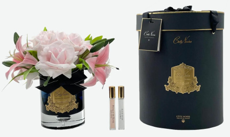 Большой букет "Розы и лилии" розовый в темной вазе Cote Noire