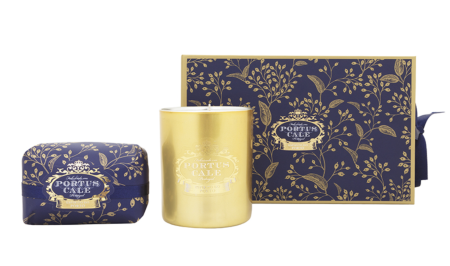 Набор  "Праздничный синий" свеча 210гр и мыло 150гр Portus Cale