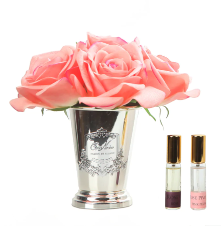 Аромабукет 7 роз персикового цвета в металлической вазе Cote Noire