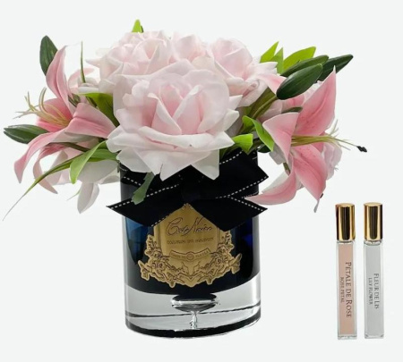 Большой букет "Розы и лилии" розовый в темной вазе Cote Noire