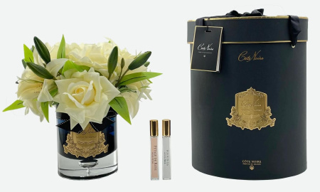 Большой букет "Розы и лилии" шампань в темной вазе Cote Noire