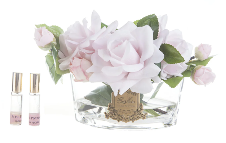 Аромабукет розовых роз в овальной прозрачной вазе Cote Noire