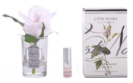 Бутон розы розовой в прозрачной вазе Cote Noire