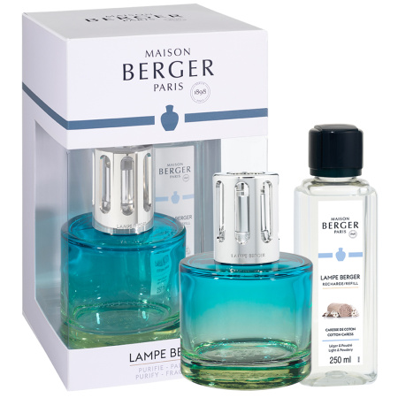 Набор Лампа Берже Pure голубой с ароматом "Нежность Хлопка" 250мл Maison Berger