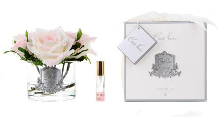 Аромабукет 5 роз светло-розовых в прозрачной вазе Cote Noire