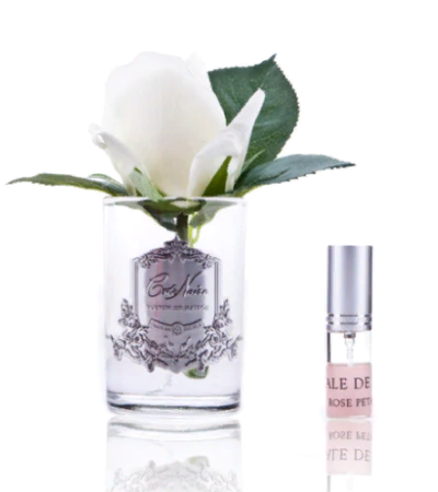 Бутон розы бежевой в прозрачной вазе Cote Noire