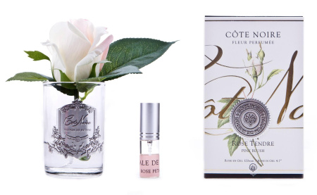 Бутон розы светло-розовой в прозначной вазе Cote Noire