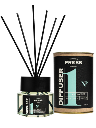 Аромадиффузор с палочками №1: ветивер, орхидея, грейпфрут, 100мл Press Gurwitz